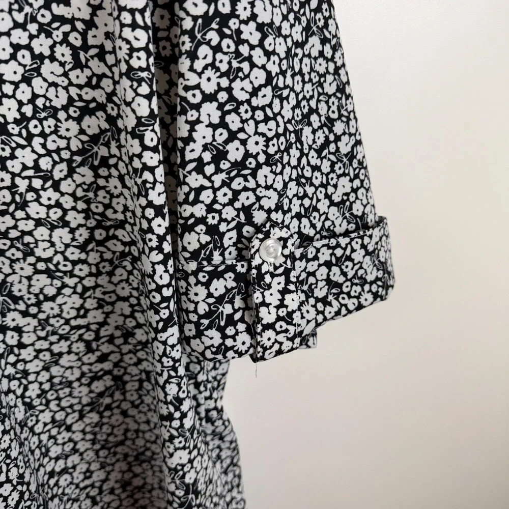 Catherines Black‎ Floral Button Down Shirt Size 1X Comfy Stretch Office Neutral